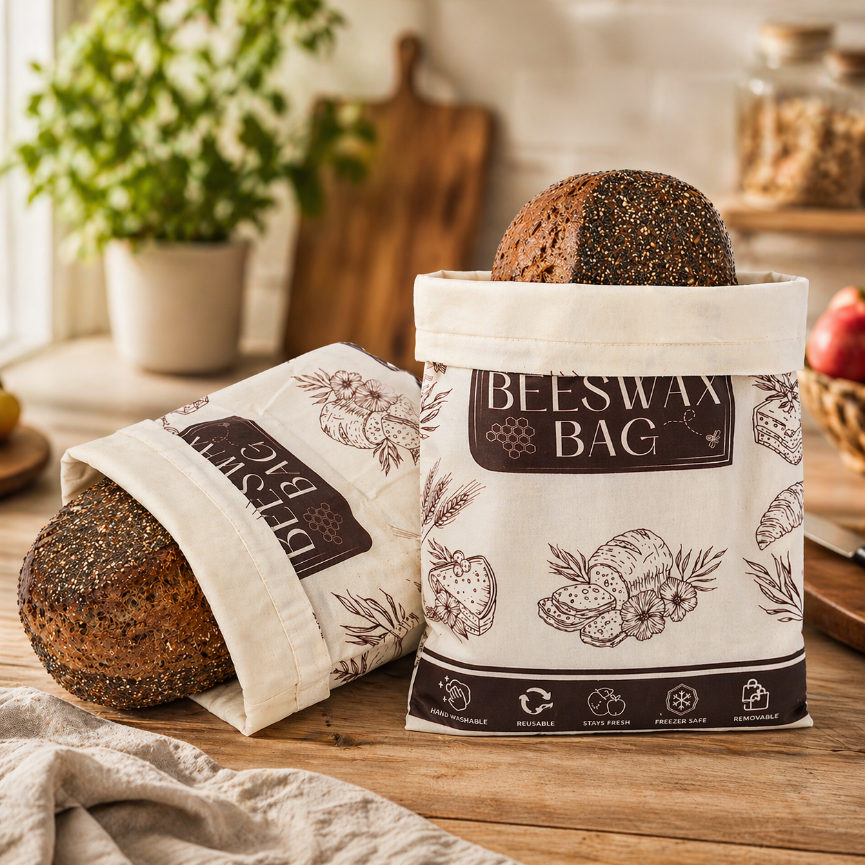 Bijenwas broodzakken 2-pack 33 x 43 cm