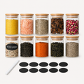 Glazen voorraadpot set – 10 stuks (280 ml) met bamboe deksel + labels & marker